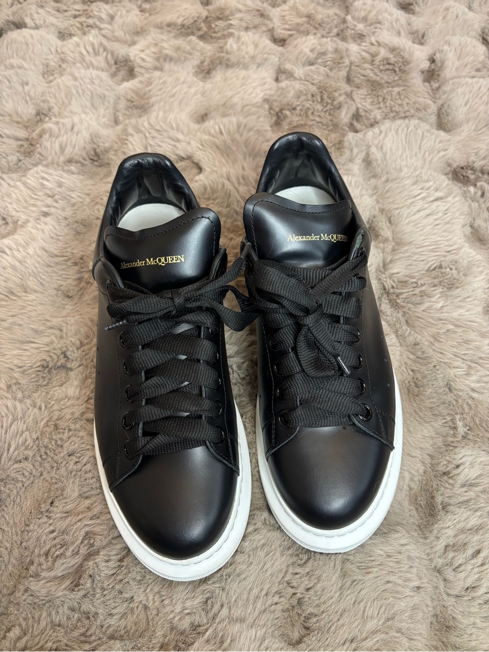 Alexander McQueen Black Leather Oversized Sneakers EU 39.5 / US 9.5 W/ Box